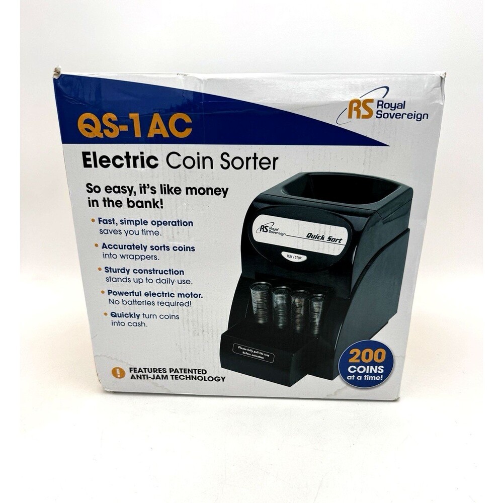 Royal Sovereign QS-1AC Electric Coin Sorter Counter Machine Black NIB